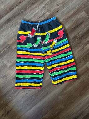 Vintage 80s Pierre Bonée Pop Art Paint Tube Striped Shorts Size Large